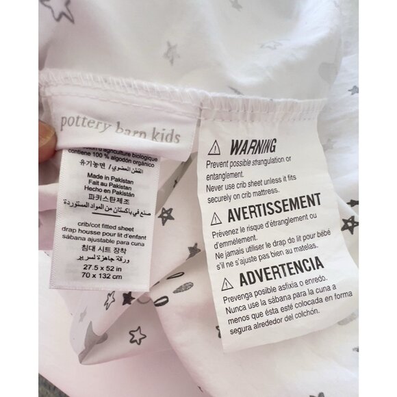 POTTERY BARN KIDS Crib Cot Fitted Sheet Lot/2 100% Organic Cotton Stars Sun Gray - Picture 7 of 16
